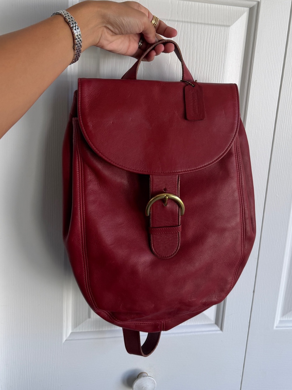 Vintage COACH 4134 Red Leather Backpack Women's Handle Gold Hardware Authentic - Picture 3 of 10